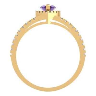 Pre-owned Pucci 1.2 Marquise Split Halo Real Amethyst Modern Statement Ring Real 14k Yellow Gold