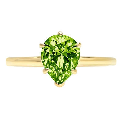Pre-owned Pucci 1 Ct Pear Designer Statement Bridal Natural Peridot Ring Solid 14k Yellow Gold