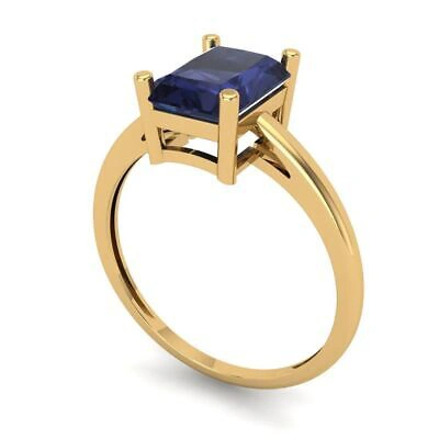 Pre-owned Pucci 2 Emerald Designer Statement Bridal Simulated Blue Sapphire Ring 14k Yellow Gold