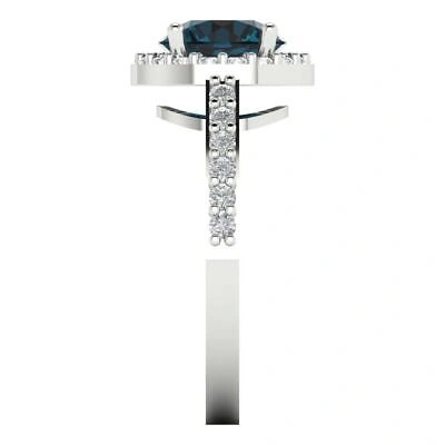 Pre-owned Pucci 2.4ct Round Cut Halo Royal Blue Topaz Promise Bridal Wedding Ring 14k White Gold
