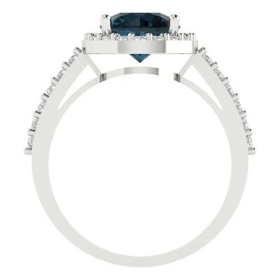 Pre-owned Pucci 2.4ct Round Cut Halo Royal Blue Topaz Promise Bridal Wedding Ring 14k White Gold