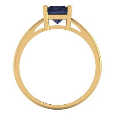 Pre-owned Pucci 2 Emerald Designer Statement Bridal Simulated Blue Sapphire Ring 14k Yellow Gold