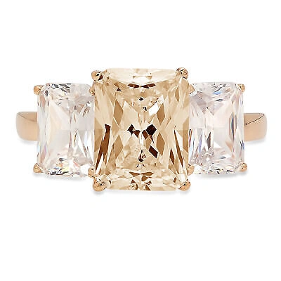 Pre-owned Pucci 4 Emerald 3stone Natural Morganite Classic Bridal Designer Ring 14k Yellow Gold