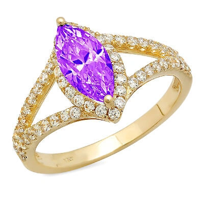 Pre-owned Pucci 1.2 Marquise Split Halo Real Amethyst Modern Statement Ring Real 14k Yellow Gold