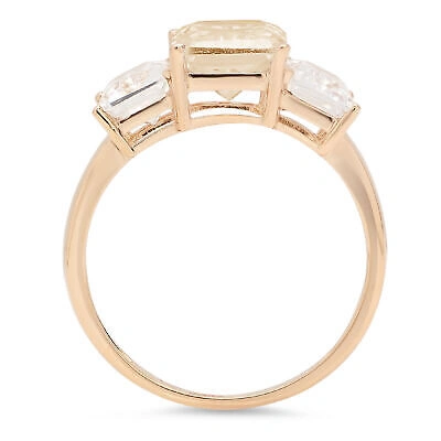 Pre-owned Pucci 4 Emerald 3stone Natural Morganite Classic Bridal Designer Ring 14k Yellow Gold