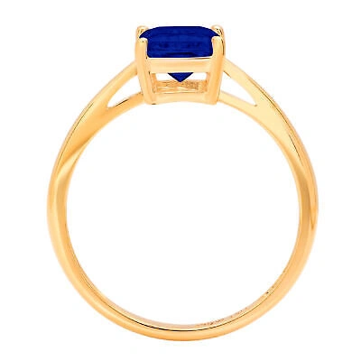 Pre-owned Pucci 2 Emerald Designer Statement Bridal Simulated Blue Sapphire Ring 14k Yellow Gold