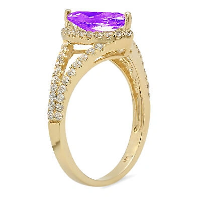 Pre-owned Pucci 1.2 Marquise Split Halo Real Amethyst Modern Statement Ring Real 14k Yellow Gold