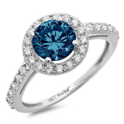 Pre-owned Pucci 2.4ct Round Cut Halo Royal Blue Topaz Promise Bridal Wedding Ring 14k White Gold