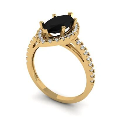 Pre-owned Pucci 2.38ct Marquise Onyx Real 18k Yellow Gold Halo Statement Wedding Bridal Ring