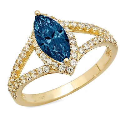 Pre-owned Pucci 1.2 Ct Marquise Split Halo Royal Blue Topaz Promise Wedding Ring 14k Yellow Gold