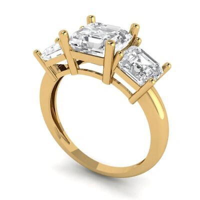 Pre-owned Pucci 3.05ct Emerald 3-stone Simulated Engagement Wedding Anniversary Ring 14k Gold In D