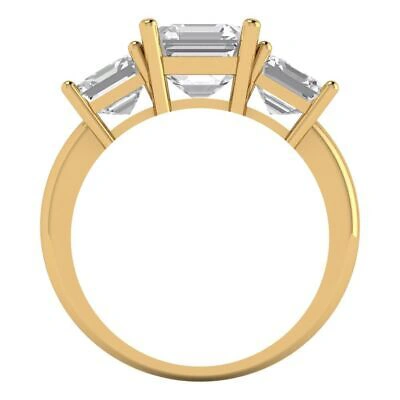 Pre-owned Pucci 3.05ct Emerald 3-stone Simulated Engagement Wedding Anniversary Ring 14k Gold In D