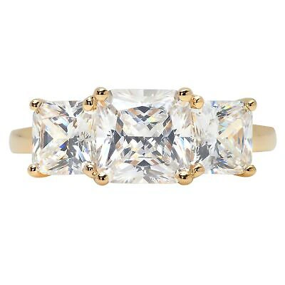 Pre-owned Pucci 3.05ct Emerald 3-stone Simulated Engagement Wedding Anniversary Ring 14k Gold In D