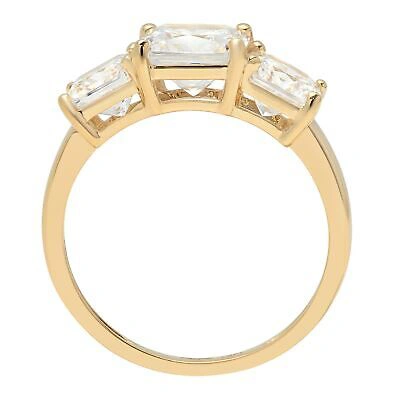 Pre-owned Pucci 3.05ct Emerald 3-stone Simulated Engagement Wedding Anniversary Ring 14k Gold In D