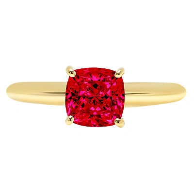 Pre-owned Pucci 2ct Cushion Cut Simulated Ruby Stone Wedding Bridal Promise Ring 14k Yellow Gold