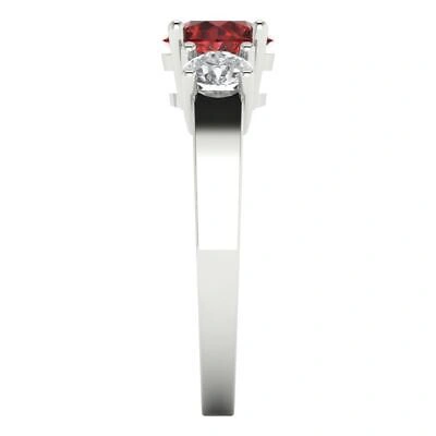 Pre-owned Pucci 1.50 Round 3 Stone Real Red Garnet Classic Bridal Statement Ring 14k White Gold