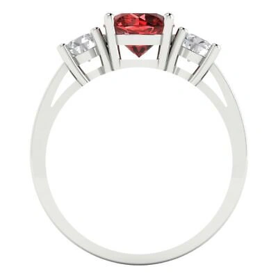 Pre-owned Pucci 1.50 Round 3 Stone Real Red Garnet Classic Bridal Statement Ring 14k White Gold