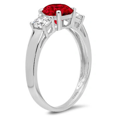 Pre-owned Pucci 1.50 Round 3 Stone Real Red Garnet Classic Bridal Statement Ring 14k White Gold
