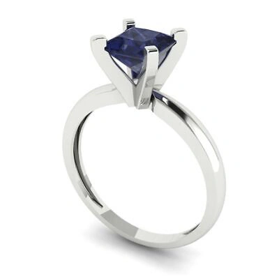 Pre-owned Pucci 1.0ct Princess Cut Simulated Blue Sapphire Wedding Promise Ring 14k White Gold