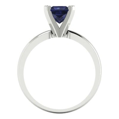 Pre-owned Pucci 1.0ct Princess Cut Simulated Blue Sapphire Wedding Promise Ring 14k White Gold