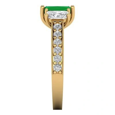 Pre-owned Pucci 1.82 Emerald Round 3stone Simulated Emerald Modern Ring Solid 14k Yellow Gold