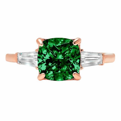 Pre-owned Pucci 3.50 Ct Cushion 3 Stone Simulated Emerald Promise Wedding Ring 14k Rose Gold In Pink