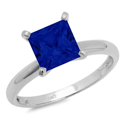 Pre-owned Pucci 1.0ct Princess Cut Simulated Blue Sapphire Wedding Promise Ring 14k White Gold