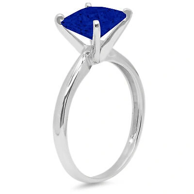 Pre-owned Pucci 1.0ct Princess Cut Simulated Blue Sapphire Wedding Promise Ring 14k White Gold