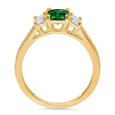 Pre-owned Pucci 1.82 Emerald Round 3stone Simulated Emerald Modern Ring Solid 14k Yellow Gold