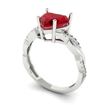 Pre-owned Pucci 2.19 Ct Heart Twisted Halo Ruby Simulated Promise Wedding Ring 14k White Gold