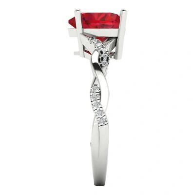 Pre-owned Pucci 2.19 Ct Heart Twisted Halo Ruby Simulated Promise Wedding Ring 14k White Gold