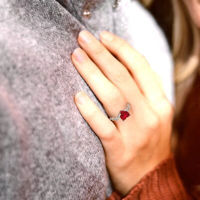 Pre-owned Pucci 2.19 Ct Heart Twisted Halo Ruby Simulated Promise Wedding Ring 14k White Gold