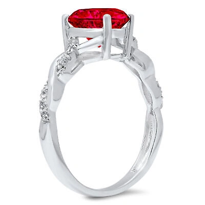 Pre-owned Pucci 2.19 Ct Heart Twisted Halo Ruby Simulated Promise Wedding Ring 14k White Gold