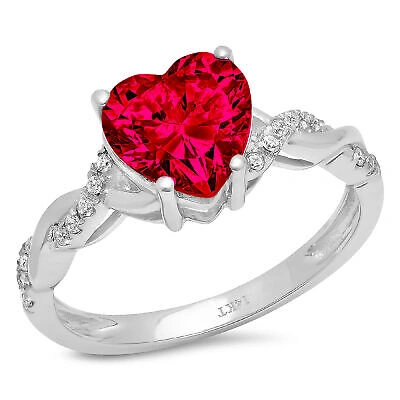 Pre-owned Pucci 2.19 Ct Heart Twisted Halo Ruby Simulated Promise Wedding Ring 14k White Gold