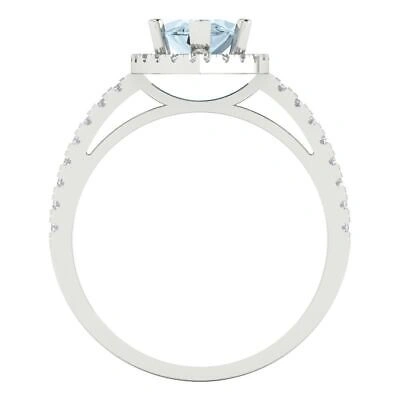 Pre-owned Pucci 2.38 Marquise Halo Real Aquamarine Classic Bridal Designer Ring 14k White Gold
