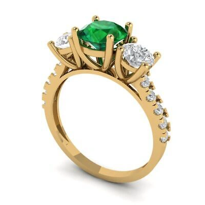 Pre-owned Pucci 2ct Round Simulated 3 Stone Emerald Stone Promise Wedding Ring 14k Yellow Gold