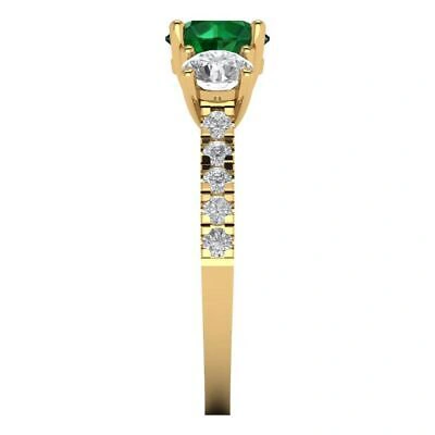 Pre-owned Pucci 2ct Round Simulated 3 Stone Emerald Stone Promise Wedding Ring 14k Yellow Gold