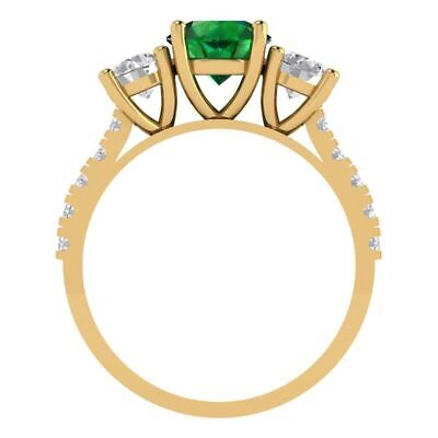 Pre-owned Pucci 2ct Round Simulated 3 Stone Emerald Stone Promise Wedding Ring 14k Yellow Gold