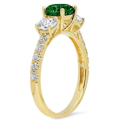 Pre-owned Pucci 2ct Round Simulated 3 Stone Emerald Stone Promise Wedding Ring 14k Yellow Gold