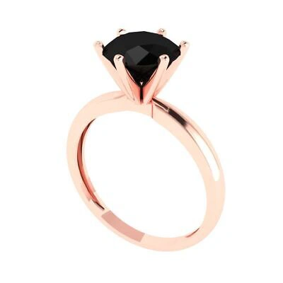 Pre-owned Pucci 2ct Round Cut Onyx Real 18k Pink Gold Solitaire Statement Wedding Bridal Ring