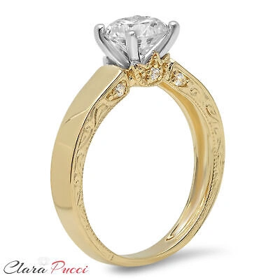 Pre-owned Pucci 1.6ct Round Cut Wedding Simulated Engagement Anniversary Ring 14k Two-tone Gold In D