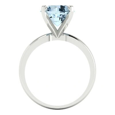 Pre-owned Pucci 3 Ct Round Cut Designer Statement Bridal Natural Aquamarine Ring 14k White Gold