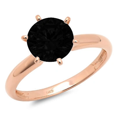 Pre-owned Pucci 2ct Round Cut Onyx Real 18k Pink Gold Solitaire Statement Wedding Bridal Ring