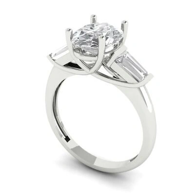 Pre-owned Pucci 2.5oval Baguette 3 Stone Moissanite Classic Bridal Statement Ring 14k White Gold In White/colorless