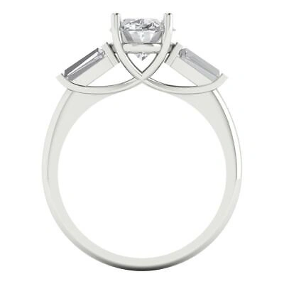 Pre-owned Pucci 2.5oval Baguette 3 Stone Moissanite Classic Bridal Statement Ring 14k White Gold In White/colorless