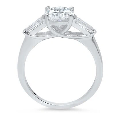 Pre-owned Pucci 2.5oval Baguette 3 Stone Moissanite Classic Bridal Statement Ring 14k White Gold In White/colorless