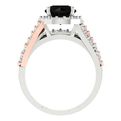 Pre-owned Pucci 1.9 Round Pave Halo Real Onyx Wedding Statement Ring Set Solid 14k 2 Tone Gold In D