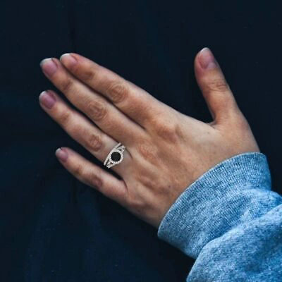 Pre-owned Pucci 1.9 Round Pave Halo Real Onyx Wedding Statement Ring Set Solid 14k 2 Tone Gold In D