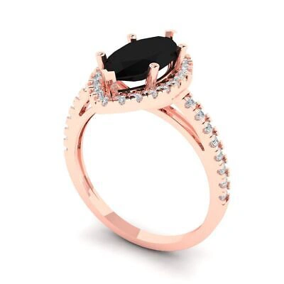 Pre-owned Pucci 2.38ct Marquise Cut Onyx Real 18k Pink Gold Halo Statement Wedding Bridal Ring