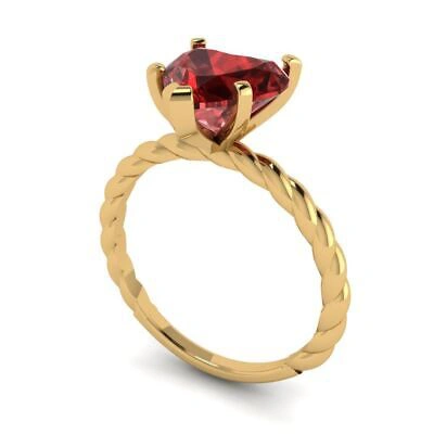 Pre-owned Pucci 2 Heart Cut Red Garnet Designer Rope Statement Classic Ring Real 14k Yellow Gold